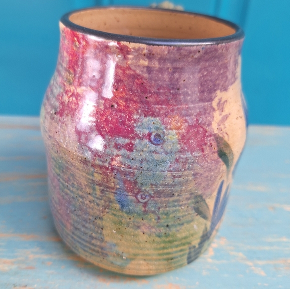 Blue Iris Pottery Clay Handmade Mug Glazed Color Swirl Signed by Artist Cup - Picture 4 of 16